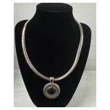 Black Round Pendant 8" Necklace