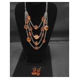 12" Orange Beaded Necklace & Earrings