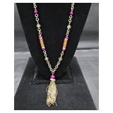 Pink & Orange Beaded Necklace & Stacking Bracelets