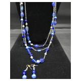 20" Blue Beaded Necklace & Earrings