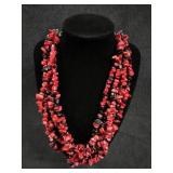 Multi Strand Red & Black Stone Necklace