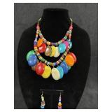 (2)Pc, Multicolor Layered Wooden Beaded Necklace