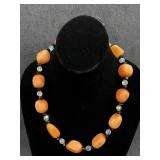 Orange Faux Pearl Beaded Necklace