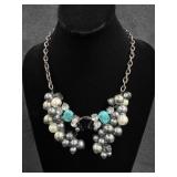 Silver Tone With Blue  Beaded Necklace