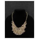 Gold Tone Pink Beads Layered Necklace