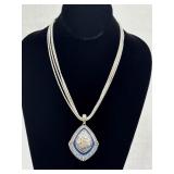 Premier Design Signed Silver Tone Hammered Blue