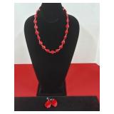 Red & Silver Beaded Necklace & Earrings