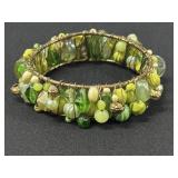 Green & Tan Wire Bracelet W/ Beads/Stones