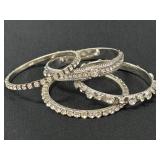 4 Shiny Silver Tone Rhinestones Bangles Bracelets