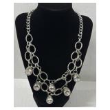 Chunky Silver Statement Necklace w/ Faux Diamond