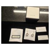 NIB Gucci Sterling Silver Round Trademark Earrings