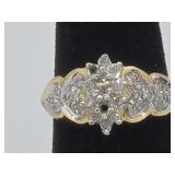 Beautiful 10K Diamond Cocktail Ring Sz 6 3/4