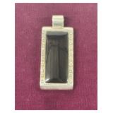925 Silver Faceted Black Onyx Rectangle 1.5"