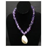 Purple Beaded Necklace w/Abalone Shell