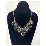 Teardrop Black & Gold Tone Necklace 11"