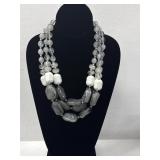 Beautiful 3 Strand White Beads Silver Tone 11"