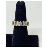 Vintage Sterling Silver Rainbow Gemstone Ring Sz