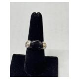 Sterling Silver Black Acrylic and Marcasite Ring