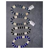 (4) Beaded Bracelets, Blue, Black, Dark Blue