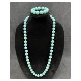 (2) Pc, Antique Green Turquoise Chain & Bracelet