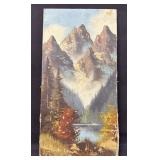 VTG Oil Painting Canvas Mountains, Lake 12" x 24"
