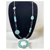 VTG 2Pc Set Silver Tone Turquoise Beaded 18"