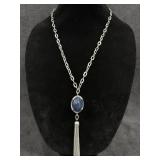 Silver Tone Blue Tasseled Necklace