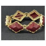 Dark Red Faceted Beaded Gold Toned Stretch