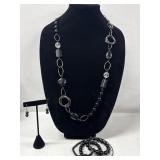3PC Set Chunky Silver Tone Open Loop & Gunmetal