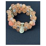 Spiral 5 Strand Beaded Coral Stretch Bracelet