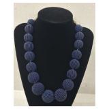 Time And Tru Necklace Blue Seed Bead 10"
