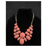 Gold Tone Pink Peach Beaded Necklace