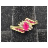 10K Gold, Diamond & Ruby Ring Sz 8.25