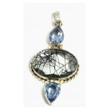 925 TOURMALINE QUARTZ & BLUE TOPAZ PENDANT