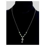Silver 925 9.5" Skeleton Key Green Charm Necklace
