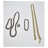 Beaded Necklace, Bracelet & Earrings + Gold Tone