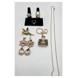 (3) Rings, Hummingbird Brooch. Vtg Earrings,