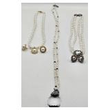 (3) Faux Pearl Necklaces & (2) Prs Earrings