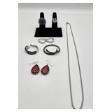 (4) Prs Earrings, (2) Rings & Silver Tone Chain