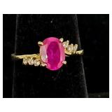 14K Gold, Diamond & Ruby Ring Sz 7.5