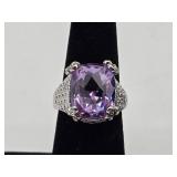 Silver Tone Purple Stone Ring Sz 7