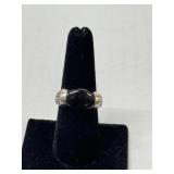 Sterling Silver Black Acrylic and Marcasite Ring