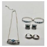 Silver Tone Faux Turquoise Necklace, (3) Prs