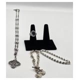 Vtg. Sweet Romance Silver Beaded Necklace, (2)