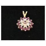 10K Gold, Diamond & Ruby Pendant