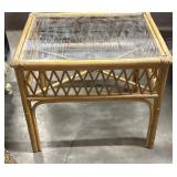 27"x22"x22" VTG GLASS TOP BAMBOO COFFEE TABLE