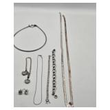 (4) Silver Tone Necklaces, (3) Bracelets &
