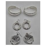 (3) Pr Silver Tone Earrings