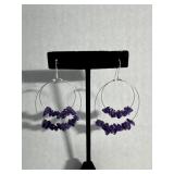 925 Silver Purple Hoop Earrings