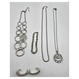 (3) Silver Tone Necklaces, Bracelet & Earrings